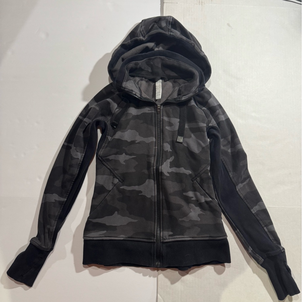 Athleta Triumph Fill zip hoodie jacket Black/Grey camo size XXS